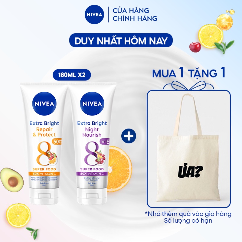 Bộ Đôi Serum Dưỡng Thể NIVEA Phục Hồi & Dưỡng Sáng Da Ngày & Đêm từ 8 Super Foods (180ml)