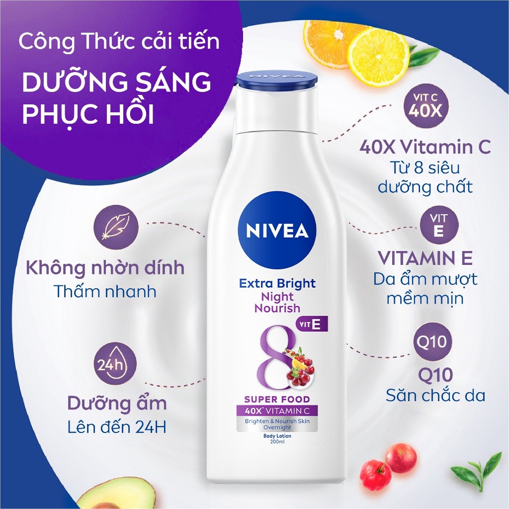 Sữa Dưỡng Thể NIVEA Sáng Da Ban Đêm từ 8 Super Foods (200 ml) - 88188