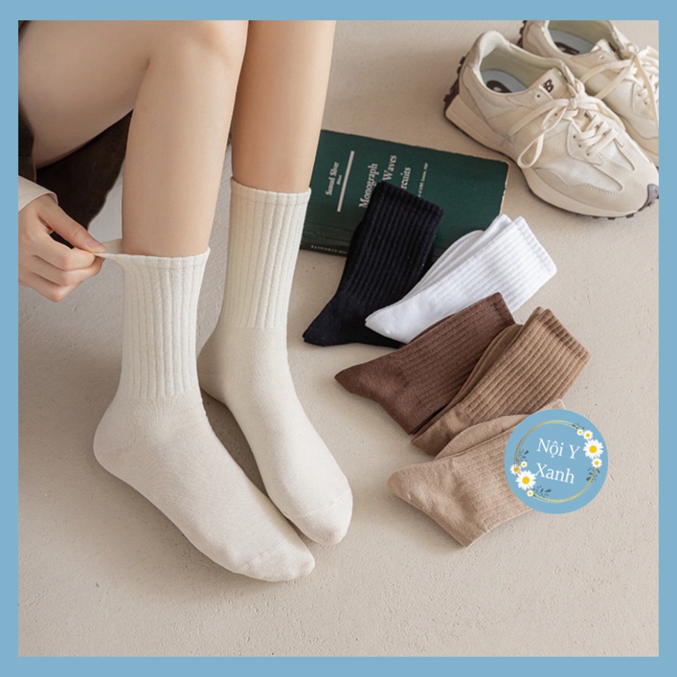 Set 5 Đôi Tất Cao Cổ Trơn Gân Tông Nâu Siêu Hot Phong Cách Hàn tt27 noi y xanh giá tốt của tháng