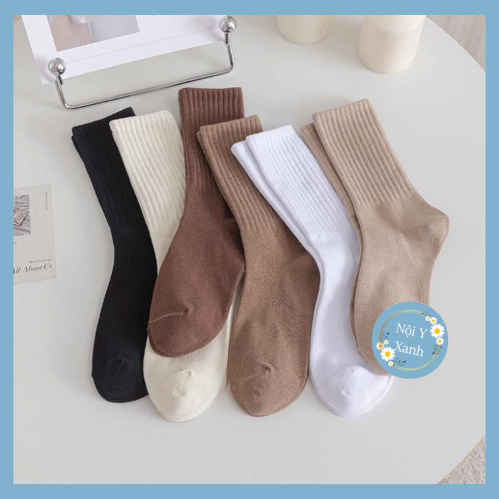 Set 5 Đôi Tất Cao Cổ Trơn Gân Tông Nâu Siêu Hot Phong Cách Hàn tt27 noi y xanh giá tốt của tháng
