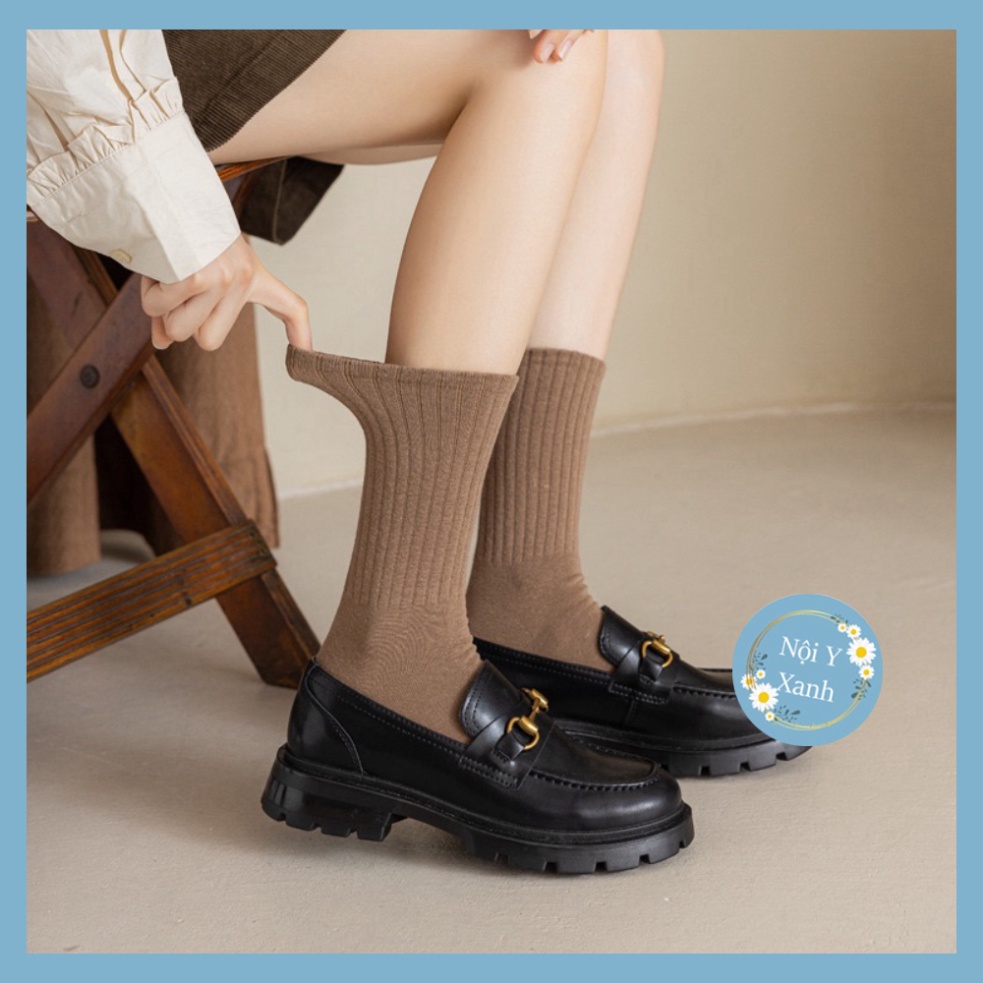 Set 5 Đôi Tất Cao Cổ Trơn Gân Tông Nâu Siêu Hot Phong Cách Hàn tt27 noi y xanh giá tốt của tháng