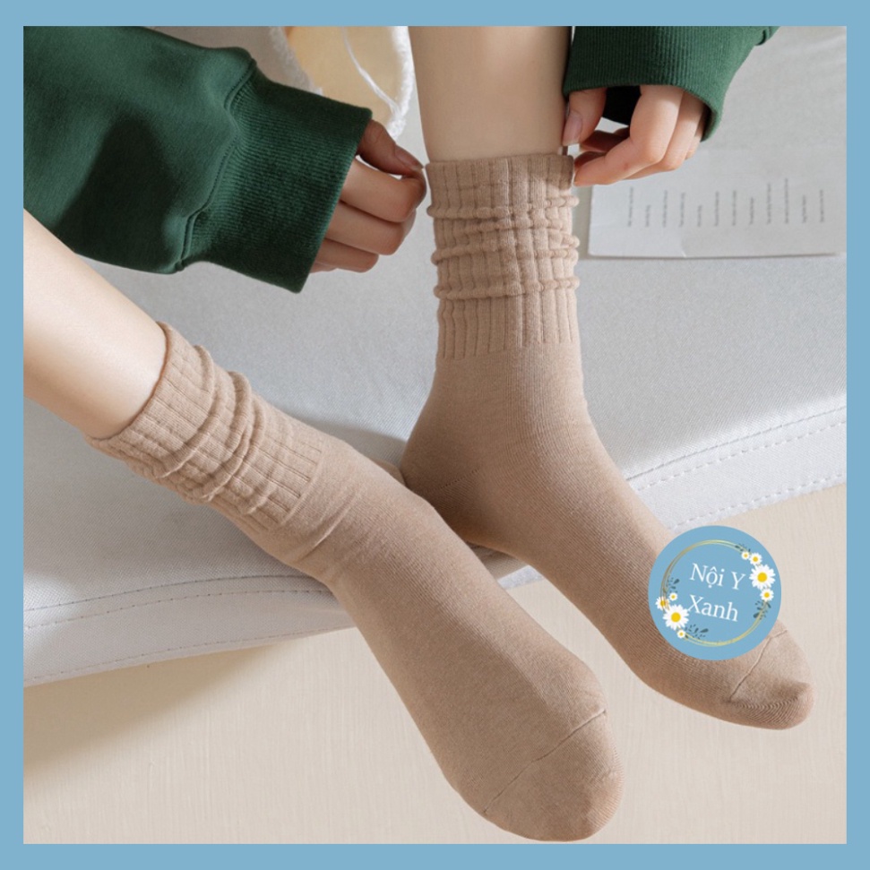 Set 5 Đôi Tất Cao Cổ Trơn Gân Tông Nâu Siêu Hot Phong Cách Hàn tt27 noi y xanh giá tốt của tháng
