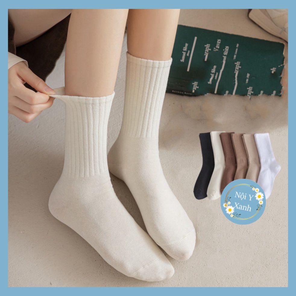 Set 5 Đôi Tất Cao Cổ Trơn Gân Tông Nâu Siêu Hot Phong Cách Hàn tt27 noi y xanh giá tốt của tháng