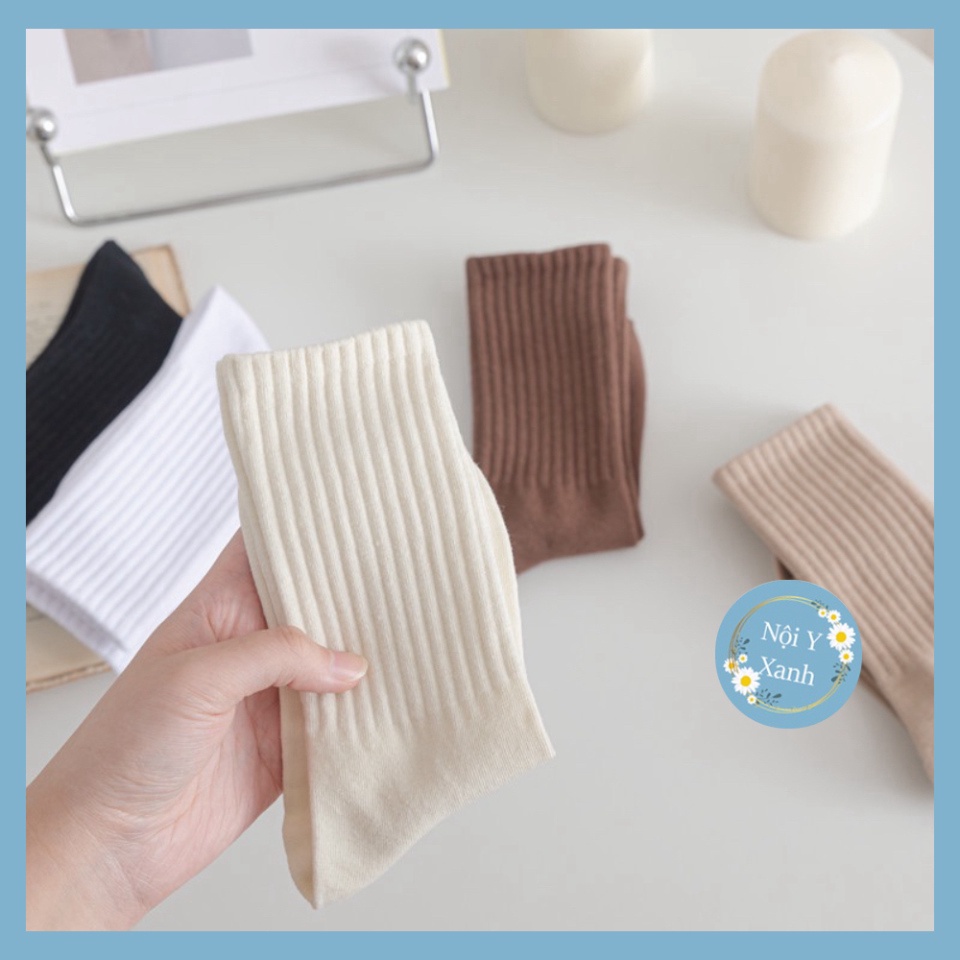Set 5 Đôi Tất Cao Cổ Trơn Gân Tông Nâu Siêu Hot Phong Cách Hàn tt27 noi y xanh giá tốt của tháng