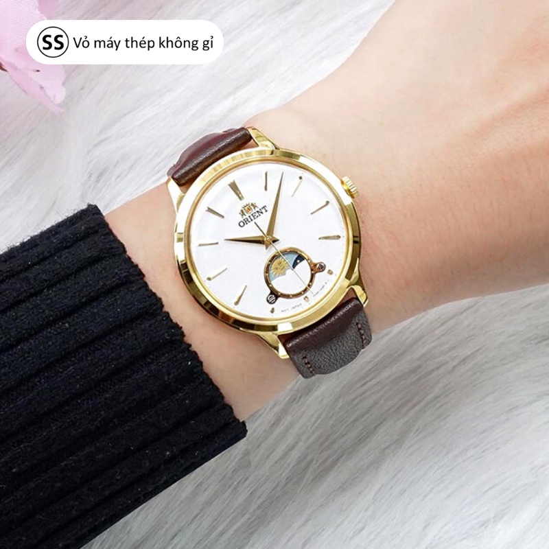 Đồng hồ nữ Orient Watch Sun and Moon RA-KB000 mặt kính Mineral chống xước, chống nước, dây da đeo tay cao cấp