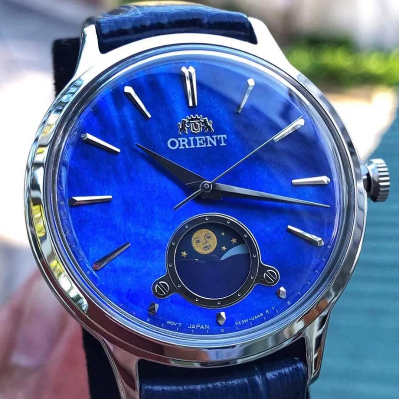 Đồng hồ nữ Orient Watch Sun and Moon RA-KB000 mặt kính Mineral chống xước, chống nước, dây da đeo tay cao cấp