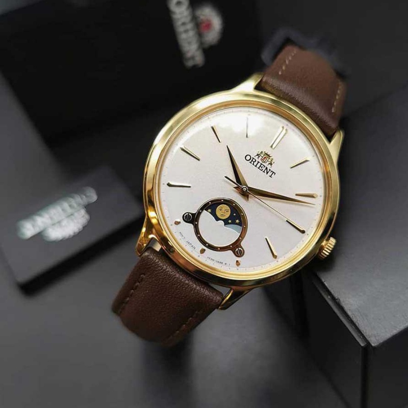 Đồng hồ nữ Orient Watch Sun and Moon RA-KB000 mặt kính Mineral chống xước, chống nước, dây da đeo tay cao cấp