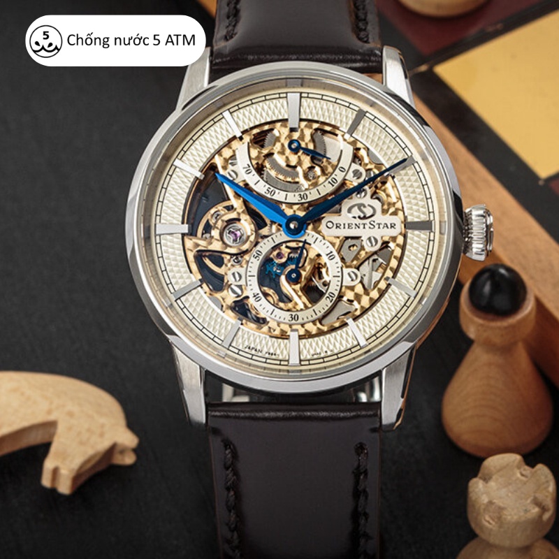 Đồng hồ cơ nam Orient Star Watch Skeleton RE-AZ0004S00B mặt lộ cơ, kính Sapphire, trữ cót 70 h, dây da đeo tay cao cấp