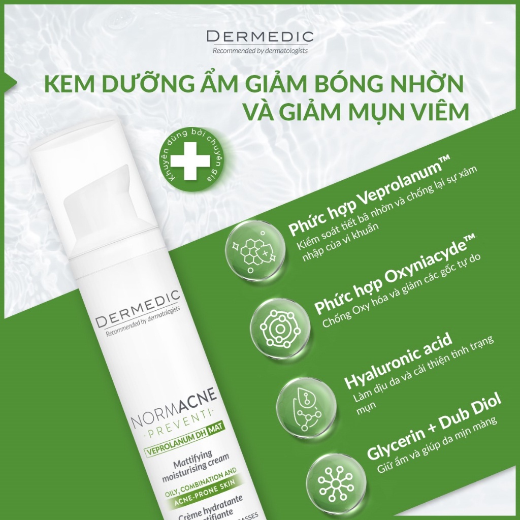 Kem Dưỡng Ẩm Ban Ngày Giảm Dầu Mụn Dermedic Normacne Mattifying Moisturising Cream 40ml