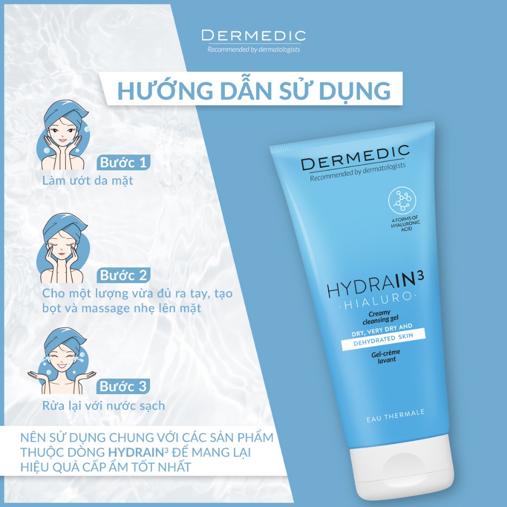 Gel rửa mặt làm sạch và ẩm mượt cho da Hydrain3 Hialuro Creamy Cleansing Gel 200ml