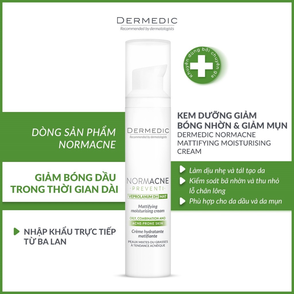 Kem Dưỡng Ẩm Ban Ngày Giảm Dầu Mụn Dermedic Normacne Mattifying Moisturising Cream 40ml