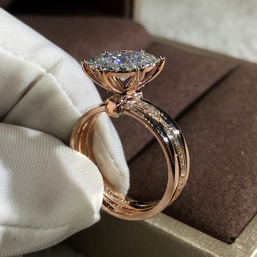 Nhẫn Đính Hôn Hai Màu Đính Đá Zircon Phong Cách Âu Mỹ Sáng Tạo Dễ Phối Đồ Thời Trang