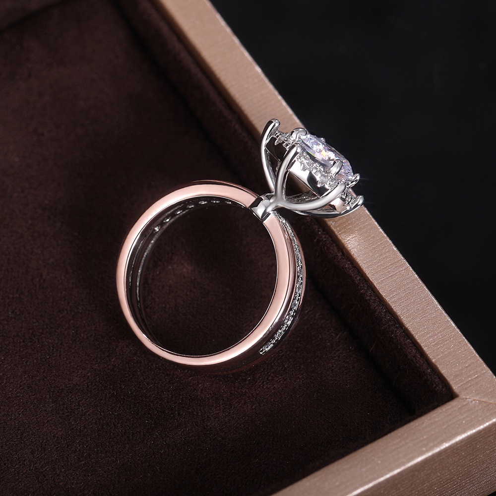 Nhẫn Đính Hôn Hai Màu Đính Đá Zircon Phong Cách Âu Mỹ Sáng Tạo Dễ Phối Đồ Thời Trang