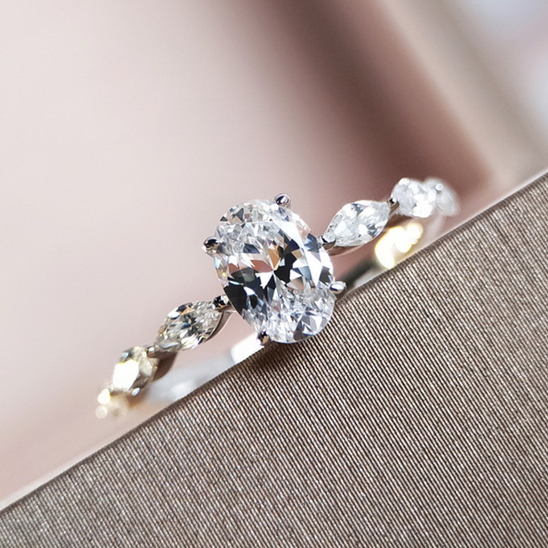 Nhẫn Đính Hôn Đính Đá Zircon Hình Trứng Chim Bồ Câu Độc Đáo Phong Cách Âu Mỹ Thời Trang Cho Nữ