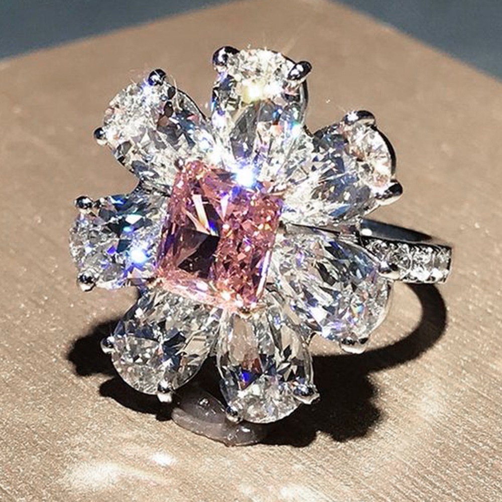 Vòng Đeo Tay Kèm Nhẫn Hình Hoa Hồng Đính Đá Zircon Hồng Ngọt Ngào Lãng Mạn Cho Ngày Valentine