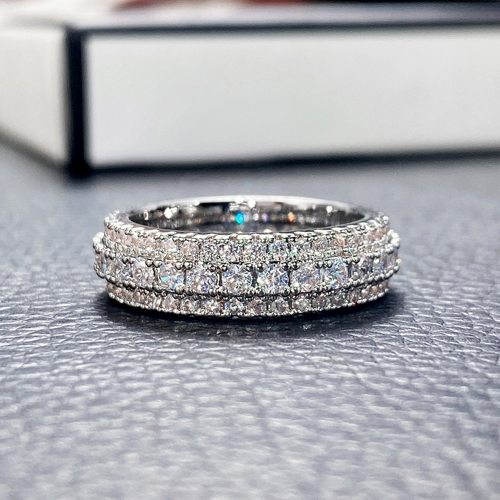 Nhẫn Unisex Mạ Vàng Trắng Đính Đá Zircon Sang Trọng