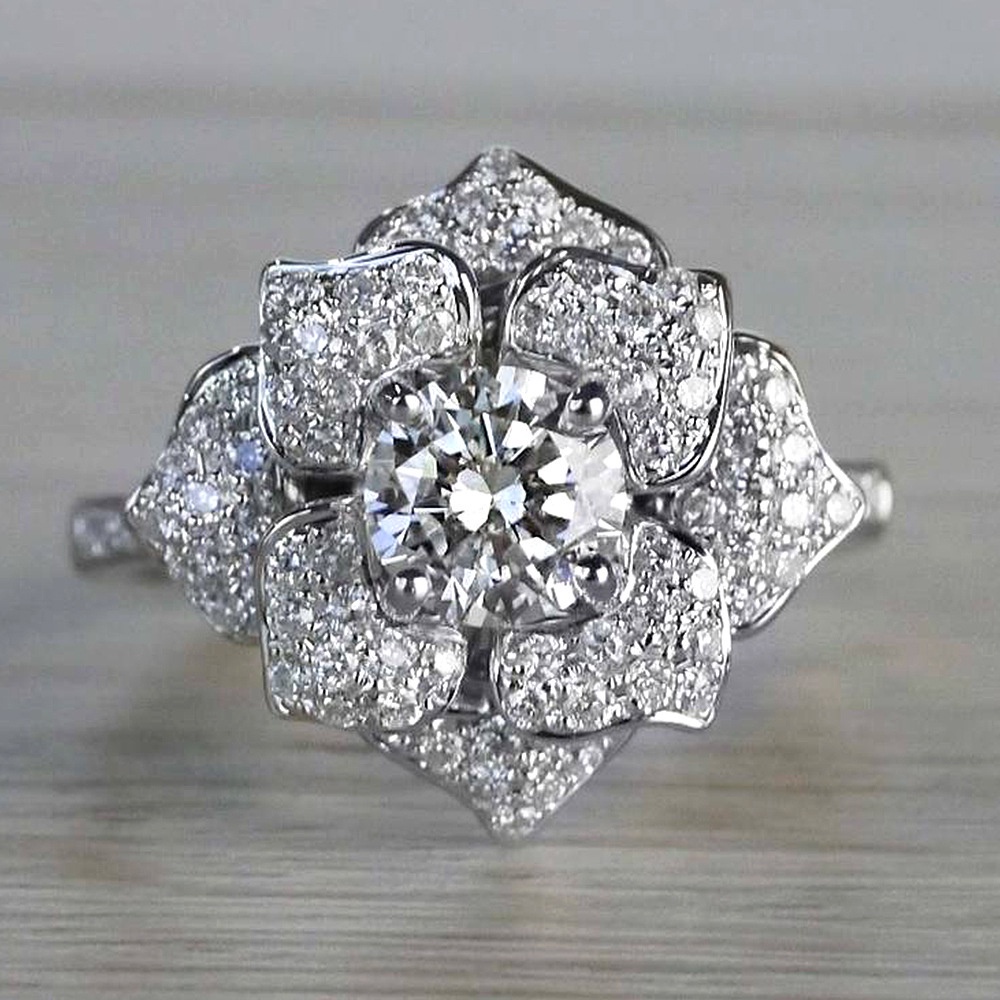 Nhẫn Đính Đá Zircon Hình Hoa Phong Cách Âu Mỹ Sang Trọng Dễ Phối Đồ Thời Trang Cho Nữ