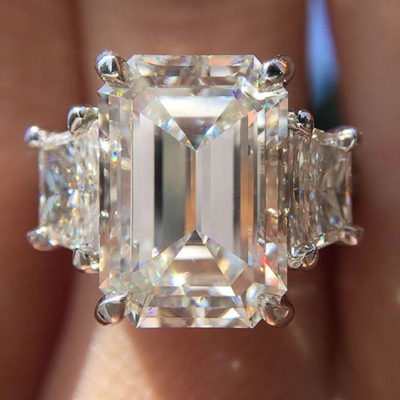 Nhẫn Đính Hôn Đính Đá Zircon Hình Vuông Cỡ Lớn Dễ Phối Đồ Thời Trang Cho Nữ