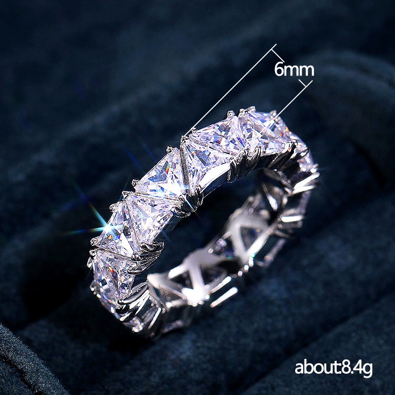 Bộ Nhẫn Đính Đá Zircon Hình Tam Giác Một Hàng Thời Trang Sáng Tạo Cho Nữ