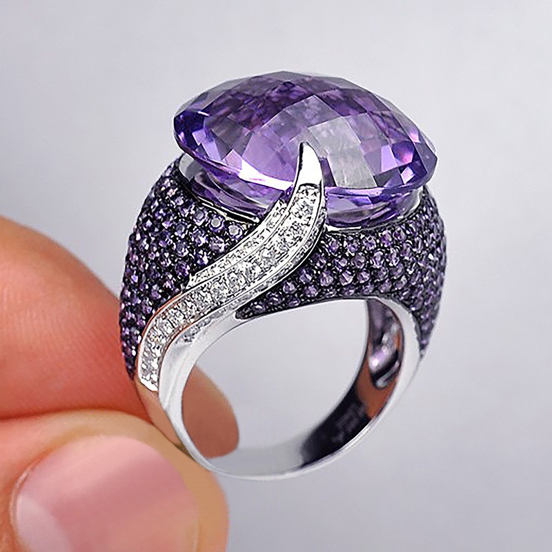 Nhẫn Đính Đá Zircon Màu Tím Phong Cách Âu Mỹ Cổ Điển Thời Trang Cho Nữ