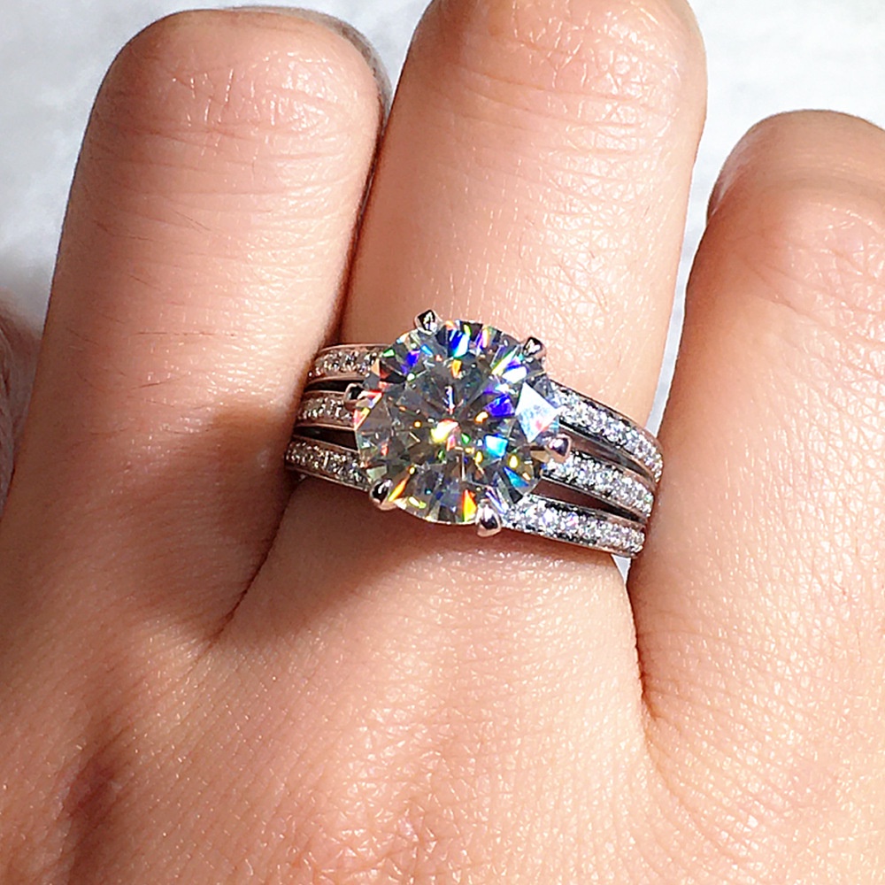 Nhẫn Cưới Đính Đá Zircon Hình Trái Tim Tám Mũi Tên Sang Trọng Phong Cách Âu Mỹ