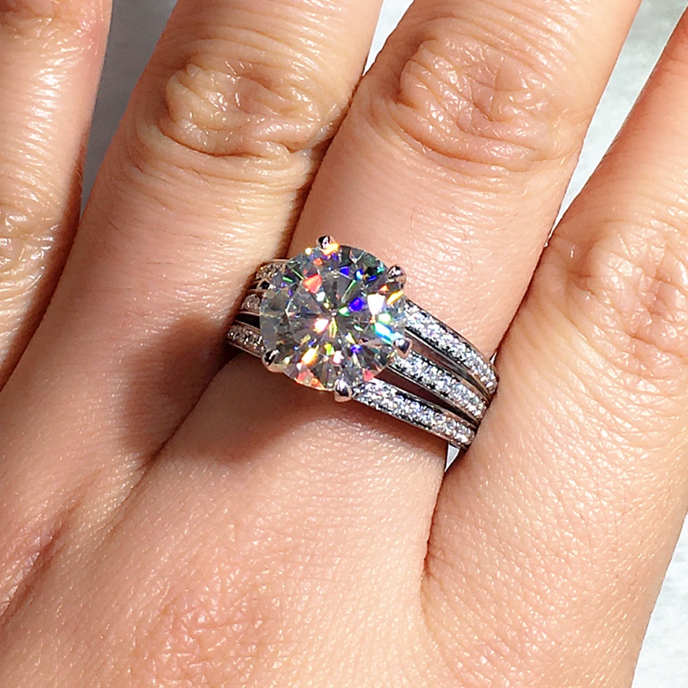 Nhẫn Cưới Đính Đá Zircon Hình Trái Tim Tám Mũi Tên Sang Trọng Phong Cách Âu Mỹ