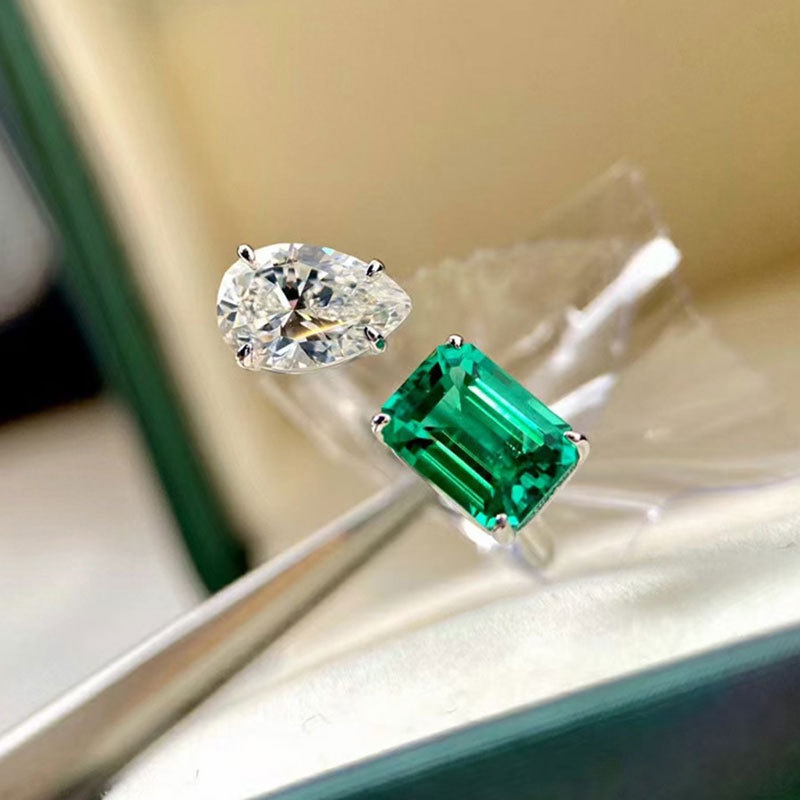 Nhẫn Công Chúa Tourmaline Hình Vuông Màu Ngọc Lục Bảo Cho Nữ