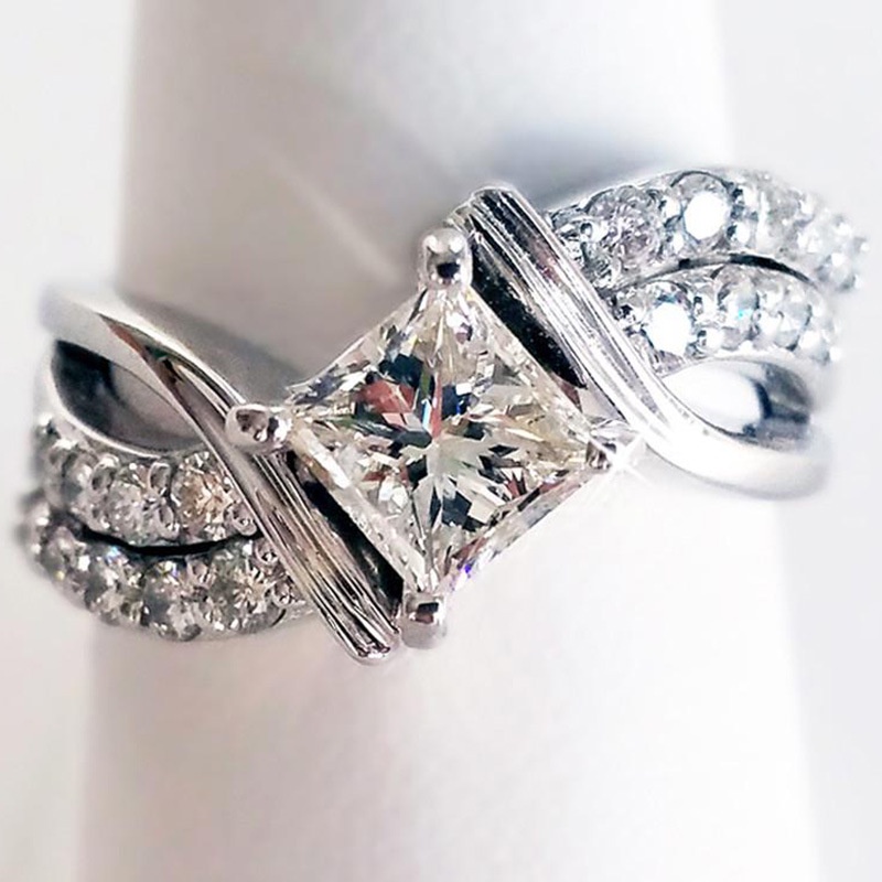 Vòng Tay Kèm Nhẫn Đính Đá Zircon Vuông Phong Cách Mới Unisex
