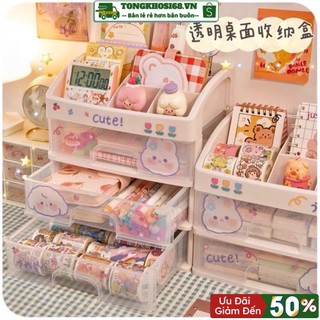 Kệ Đựng Mỹ Phẩm Nhựa 4 Tầng Để Bàn Tặng Kèm Sticker, Khay Đựng Đồ Trang Điểm Nhiều Ngăn, Kệ Đựng Đồ Bàn Học, Làm Việc