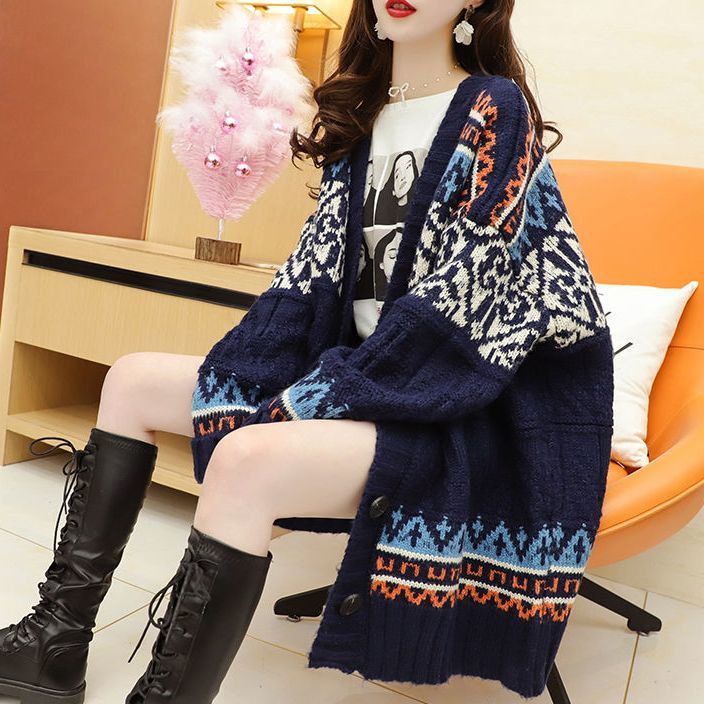Ch t L Ng cao O len áo Khoác cardigan Dệt Kim Dáng Rộng Cỡ Lớn Phong Cách Hàn Quốc Cho Nữ Sinh Lười 200
