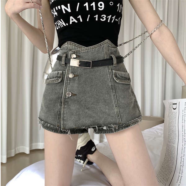 Chân váy jean chân váy jean ngắn Váy dài không khóa mùa thu Sansanjia váy ngắn denim nữ cổ điển tôn dáng nhóm chữ A giả hai mảnh mẫu mới