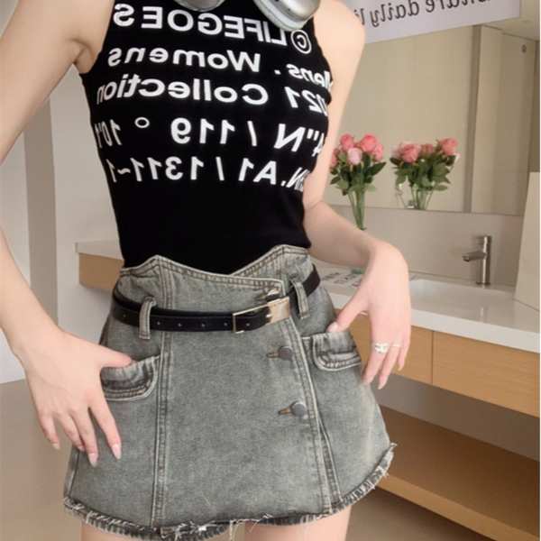 Chân váy jean chân váy jean ngắn Váy dài không khóa mùa thu Sansanjia váy ngắn denim nữ cổ điển tôn dáng nhóm chữ A giả hai mảnh mẫu mới