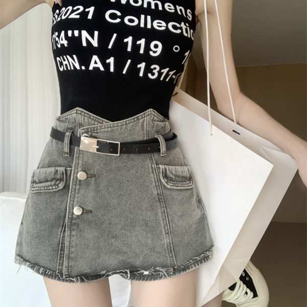 Chân váy jean chân váy jean ngắn Váy dài không khóa mùa thu Sansanjia váy ngắn denim nữ cổ điển tôn dáng nhóm chữ A giả hai mảnh mẫu mới