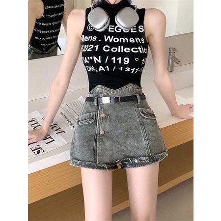Chân váy jean chân váy jean ngắn Váy dài không khóa mùa thu Sansanjia váy ngắn denim nữ cổ điển tôn dáng nhóm chữ A giả hai mảnh mẫu mới
