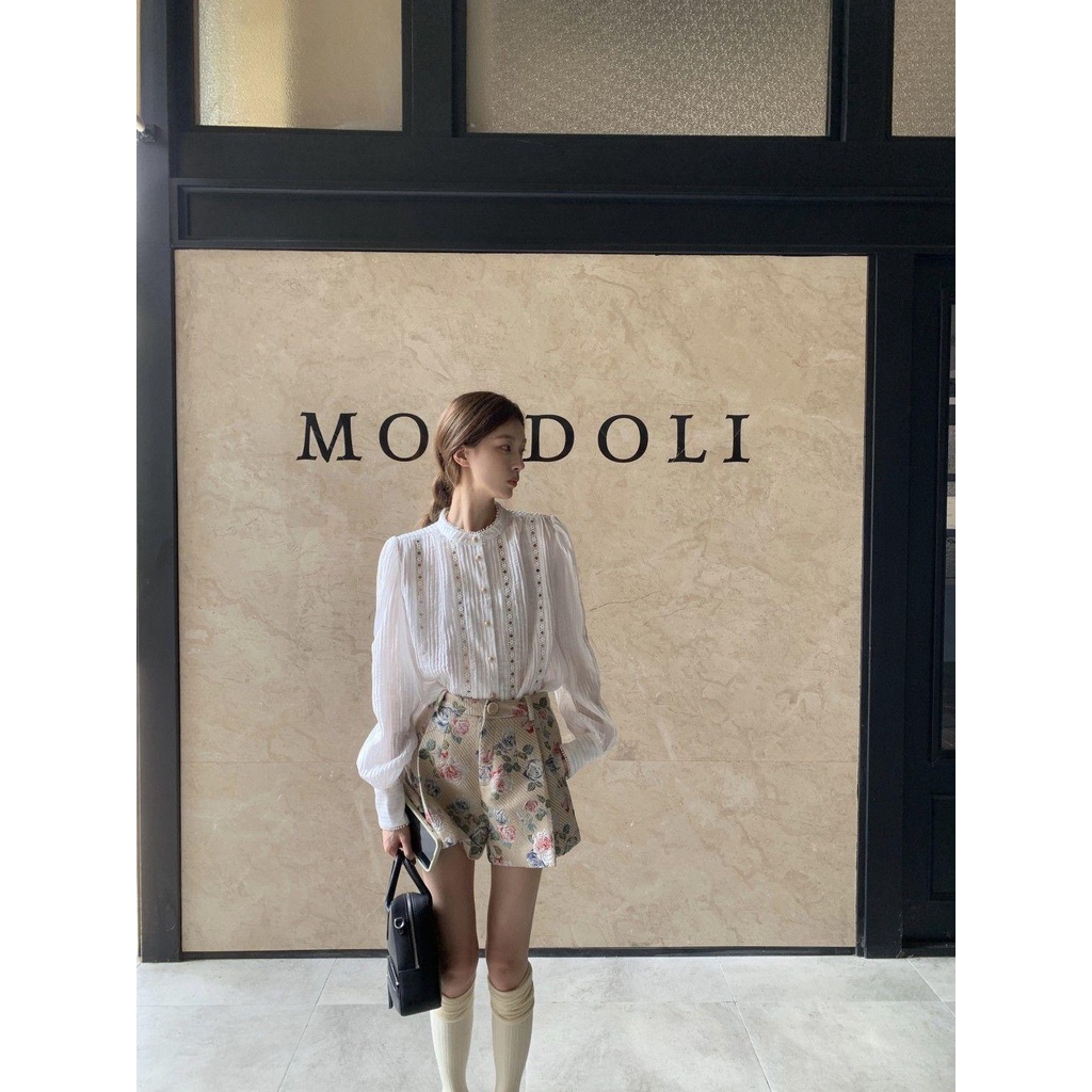 Nanyang Áo Sơ Mi Tay Phồng Thêu Họa Tiết Tinh Tế Thời Trang Mùa Thu Cho Mẹ Và Bé