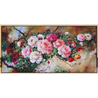 Tranh thêu chữ thập Hoa mẫu đơn E262-100x55cm - edb262 cm tranh chưa thêu