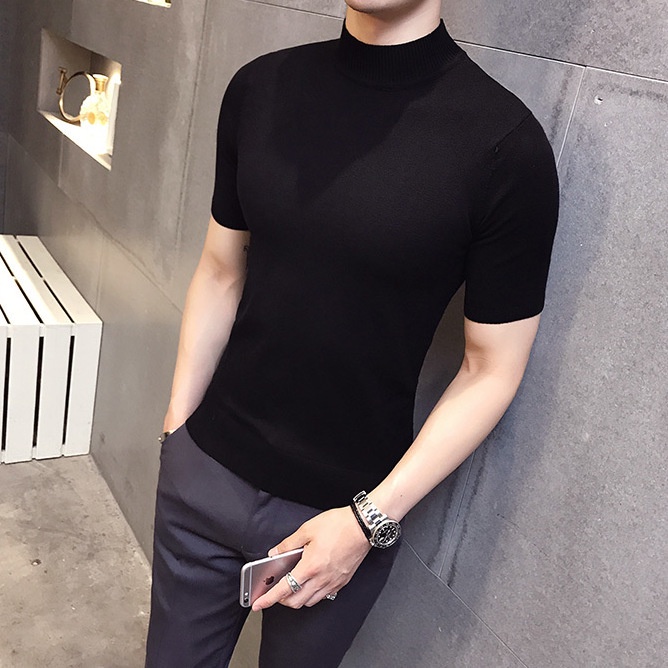 Áo len Cổ Lọ Ngắn Tay Màu Trơn Phong Cách Hàn Quốc Thời Trang Xuân Thu Cho Nam