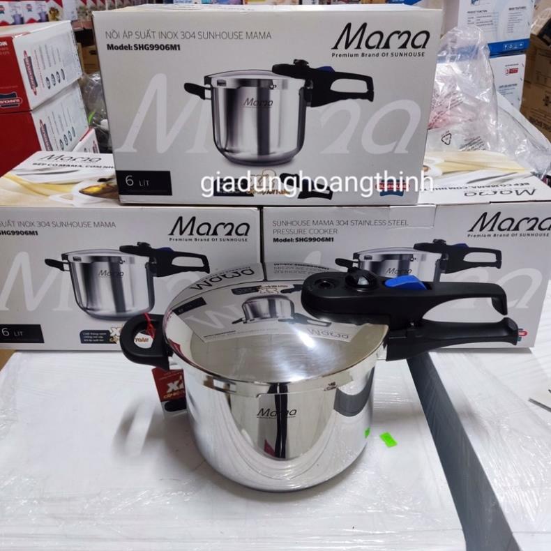 Nồi áp suất đáy từ 3 lớp Sunhouse,nồi áp suất sunhouse chất liệu inox 304 dung tích 6L hàng chính hãng