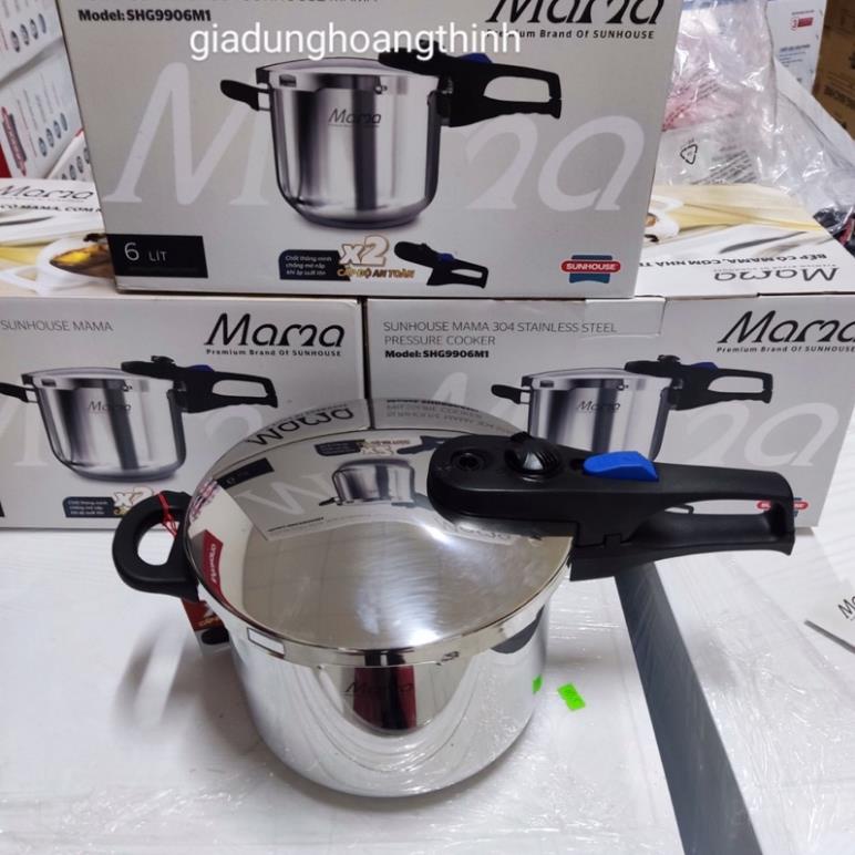 Nồi áp suất đáy từ 3 lớp Sunhouse,nồi áp suất sunhouse chất liệu inox 304 dung tích 6L hàng chính hãng