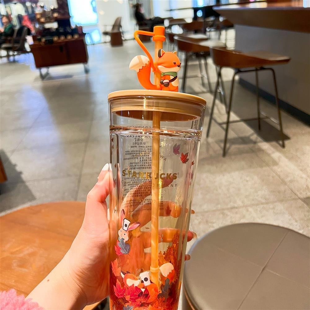 Kính Cốc Thủy Tinh Hai Lớp Chịu Nhiệt Chống Rơi Hình Thỏ Cáo Dễ Thương Thích Hợp Làm Quà Tặng Mùa Thu