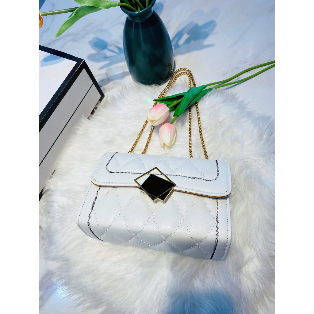 Túi xách nữ đeo chéo khóa gương đen 2 màu hot trend hàng cao cấp 2023