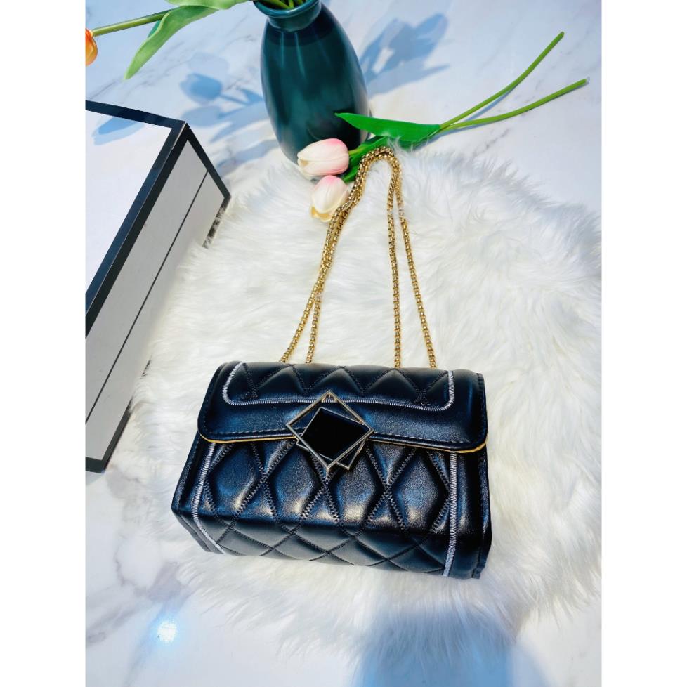 Túi xách nữ đeo chéo khóa gương đen 2 màu hot trend hàng cao cấp 2023