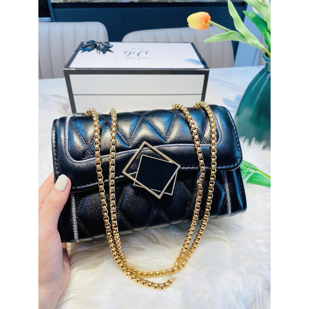 Túi xách nữ đeo chéo khóa gương đen 2 màu hot trend hàng cao cấp 2023