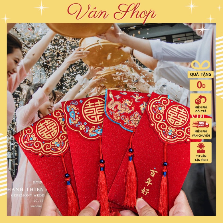 Bao Lì Xì Đỏ, Lì Xì Đám Cưới, Bưng Quả, Bê Cháp Phong Cách Sang Trọng, Phù Hợp Cho Ngày Cưới Hỏi, Quà Tặng
