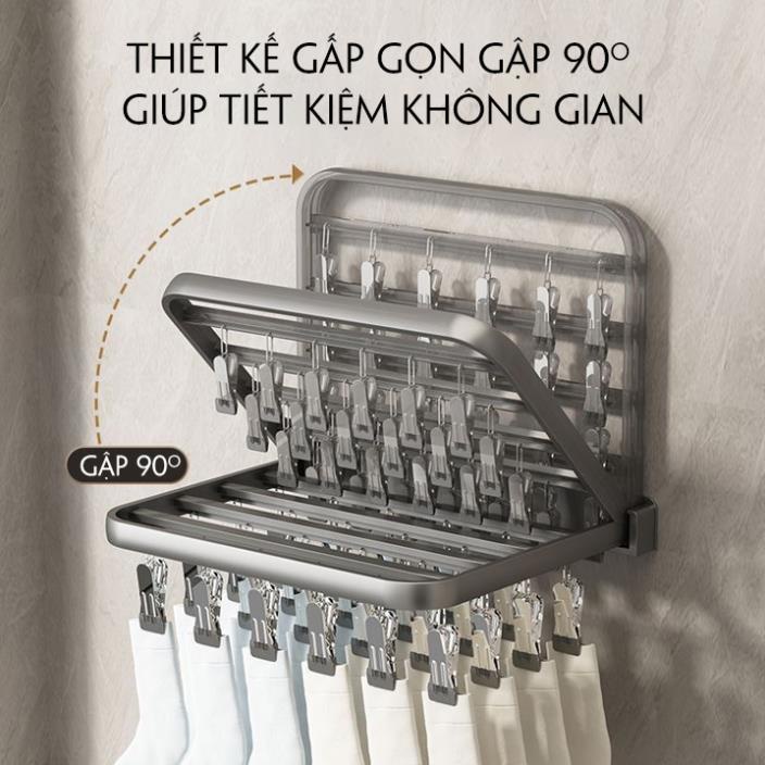 Móc phơi tất và đồ lót bằng thép không gỉ, móc chùm treo đồ 24 kẹp