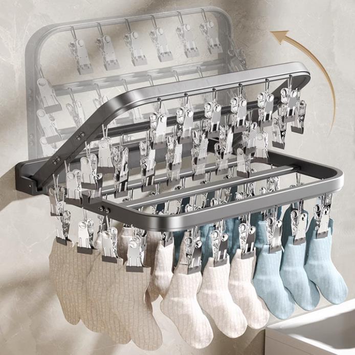 Móc phơi tất và đồ lót bằng thép không gỉ, móc chùm treo đồ 24 kẹp