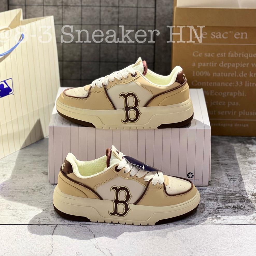 (FREE SHIP) GIÀY THỂ THAO MLB Liner Chữ B Nâu Kem Cao Cấp, Giày Chunky Ofwhite Boston Nâu Mới