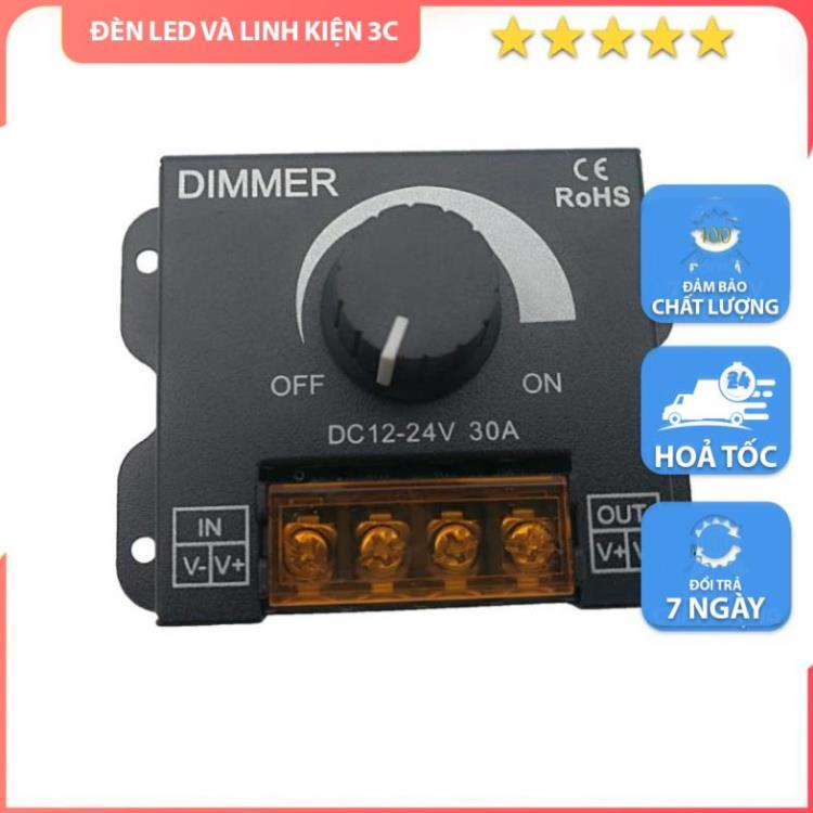 Bộ chiết áp, bộ điều chỉnh ánh sáng Dimmer 12V 24V 30A tăng giảm ánh sáng cho đèn LED  - 3C