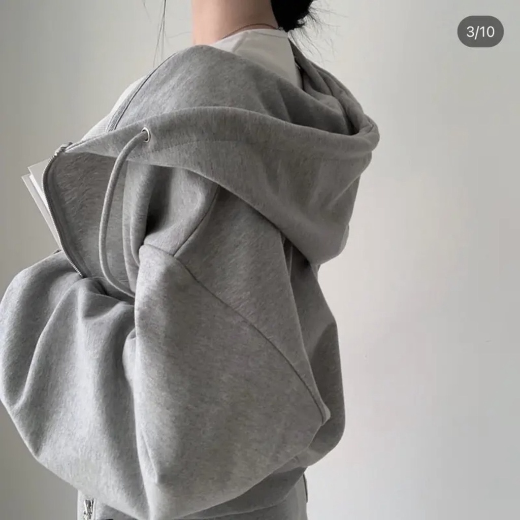 Áo khoác hoodie croptop nỉ Hàn dáng rộng siêu xinh mặc 4 mùa, hợp mọi thời đại