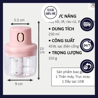 Máy xay tỏi ớt mini dùng pin sạc 45w máy xay tỏi ớt cầm tay - cối xay mini 250ml sạc điện đa năng